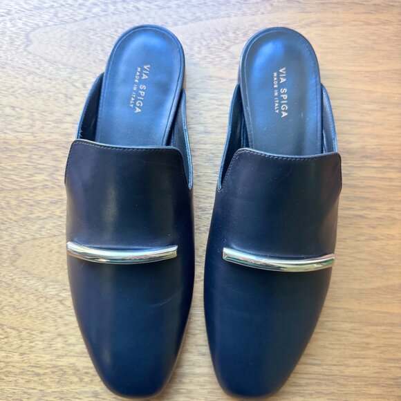 Via Spiga Shoes - Via Spiga Tara Leather Mules - Black, Size 6